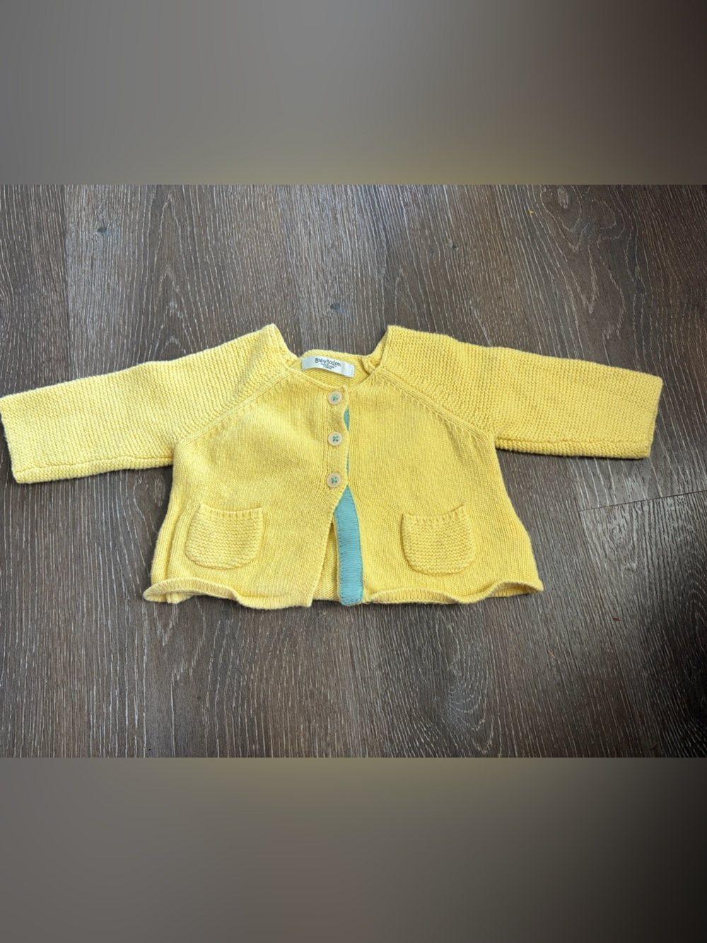 Baby Boden yellow button up sweater size 0-3 M cotton cashmere blend